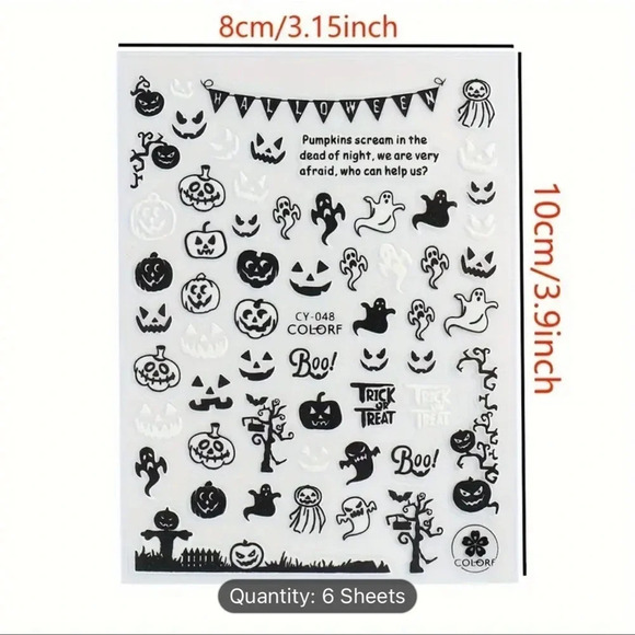 6pcs Glow-In-The-Dark Halloween Nail Art Stickers - Self-Adhesive, Reusa… - Picture 4 of 9